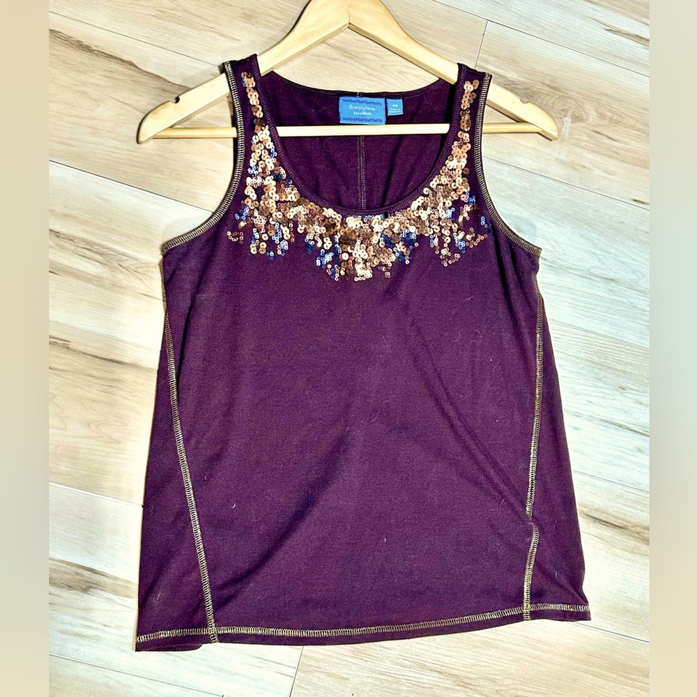 Sequined brown and gold Vera wang Tank Top size petite small A128
